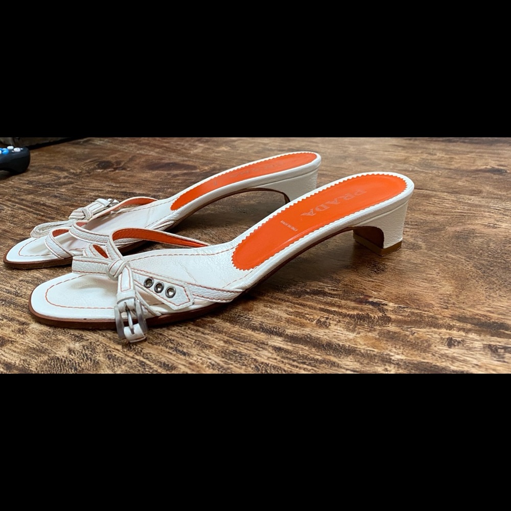 Genuine Prada white leather mules. US size 7.